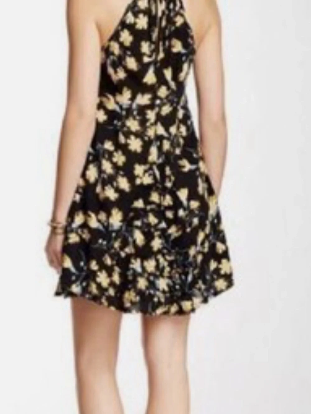 Intimately by Free People black and yellow floral raw-ruffle halter dress